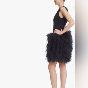 Badgley Mischka NWOT Sz 8 Black Tulle Ruffle Mini Dress wedding guest prom party